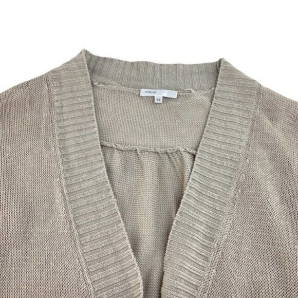 Vince Linen Lightweight Knit Tan Button Front Duster Cardigan - Picture 2 of 8